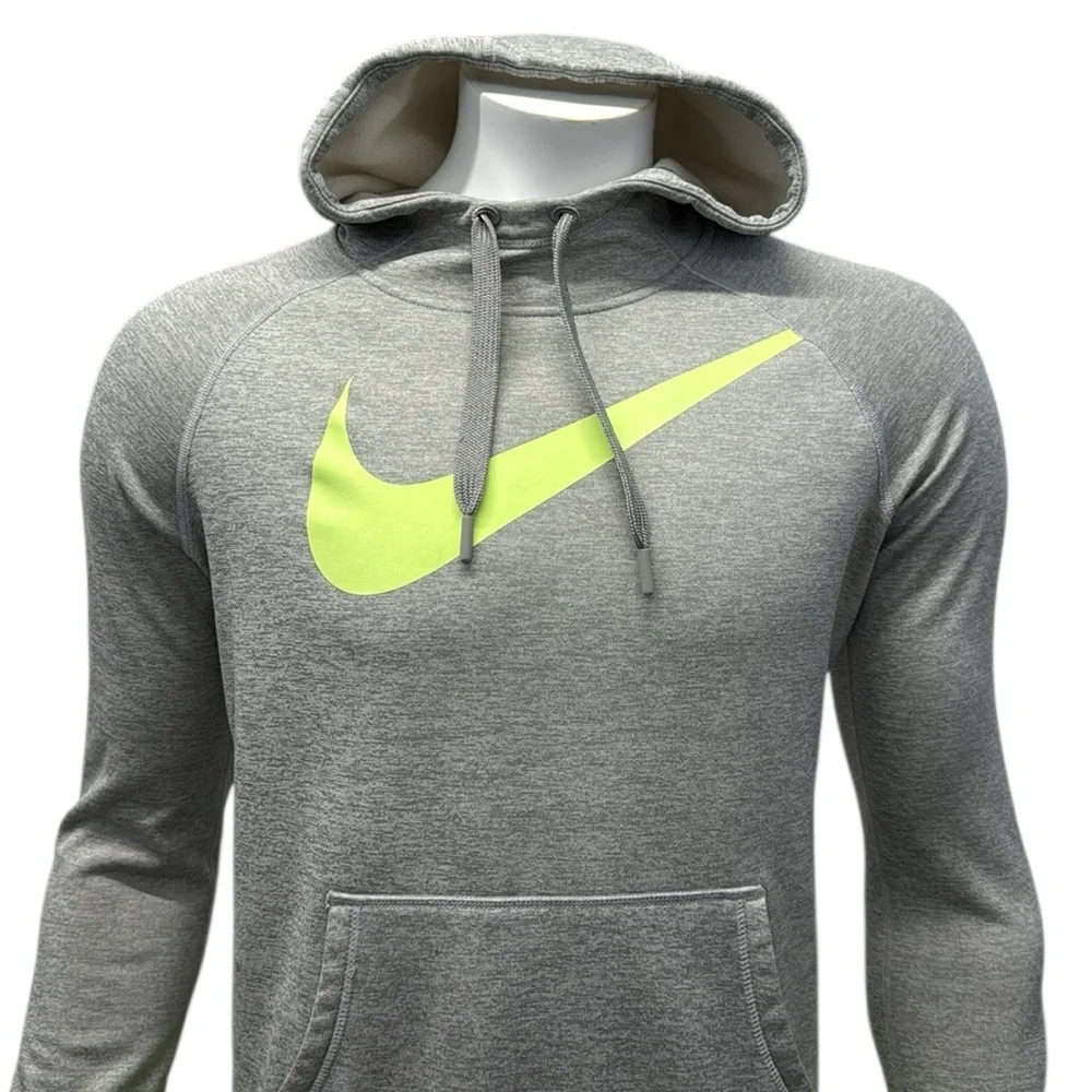 Nike Therma Fit Gray & Volt Neon Yellow Women's Athletic Pullover Hoodie Medium